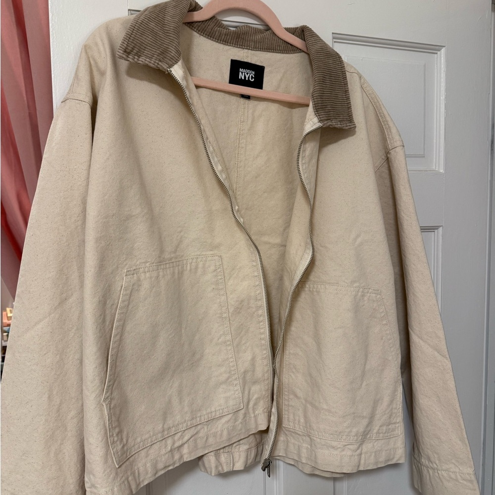 Beige Utility Jacket w/ Corduroy Collar